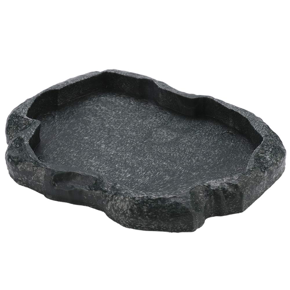 Hztyyier Reptile Bowl, Resin Rock Reptile Food and Water Feeder Pet Aquarium Ornament Terrarium Dish Plate Bowl Water Bowl Imitating Rock for Tortoise Lizard Iguana(S 1)