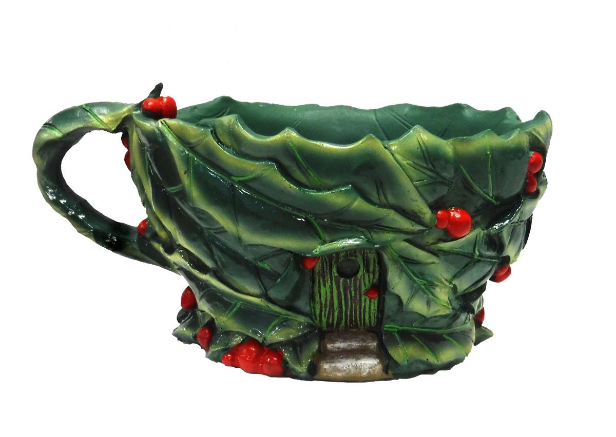 Miniature Micro Mini Fairy Garden Christmas Holiday theme Holly Leaf Teacup Planter