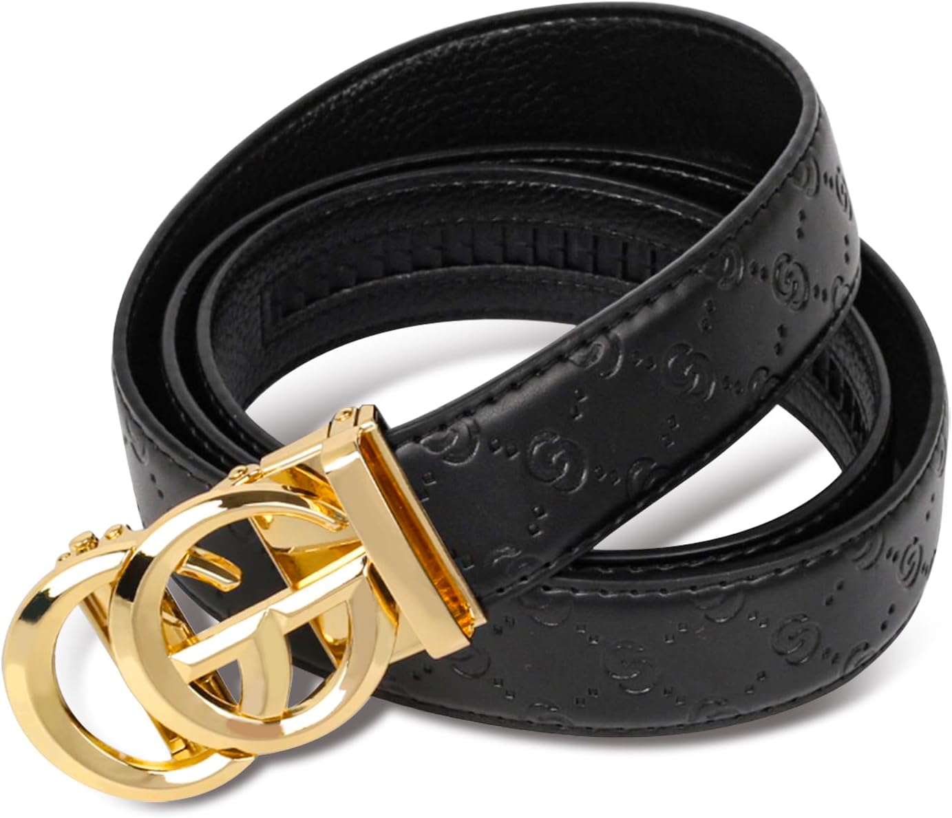 Men&Womens Leather Dress Belt Business Automatic Buckle Belt Color-Black Silver Gold image 4