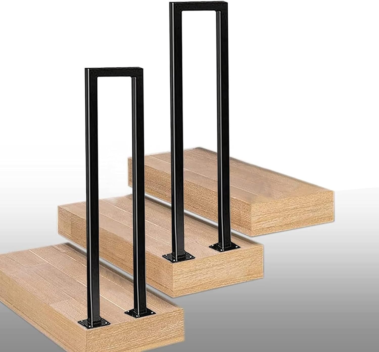 Rambarde d'escalier en U haut de gamme | Finition carrée noire 2 pièces