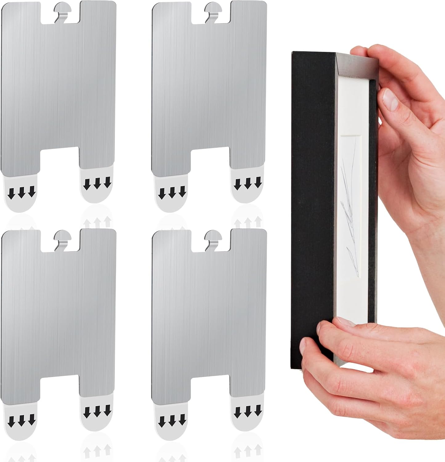 4pcs Metal Picture Frame Hangers, Picture Hanging Hooks Adhesive Picture Frame Wall Hangers Without Picture Hanging Strips Hardware No Nails for Bathroom Kitchen Home Door Closet