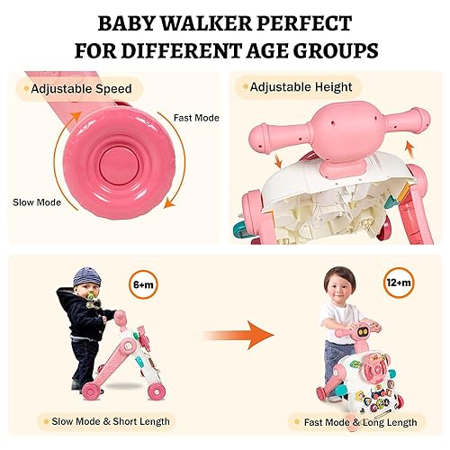 Miniatura 6 de Andador de empuje para bebé, 2 en 1, juguete de empuje para aprender a caminar, máxima estabilidad, caminante para sentarse a estar de pie, andador