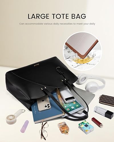Miniatura 4 de LOVEVOOK Bolso de mano para laptop para mujeres, bolsos de trabajo, bolso para laptop para maestros, bolso de computadora de cuero, carteras Negro