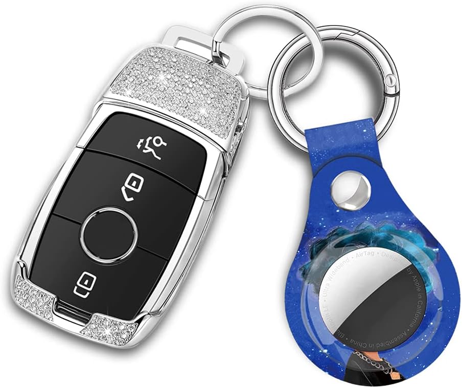 Case for Airtags Holder, Cute Air Tags Case Cover with Anti-Lost Keychain, [Scratch Resistant] Protective Airtags Case for Apple Tracker Key Finder 2021 Women (Black Girl(Blue Hair))