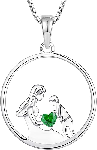 YL Collar para madre de plata de ley 925 con colgante redondo de piedra natal para mamá