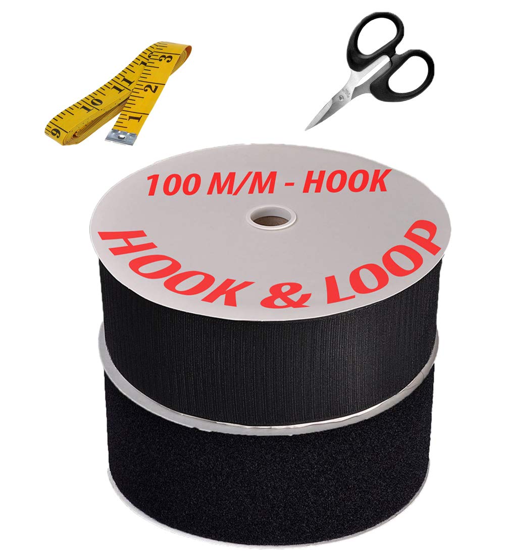 Black Colour Hook and Loop Tape Fasteners with Tailoring Tape + Easy Grip Scissor (100 mm Width x 5 Mtrs)-image-35