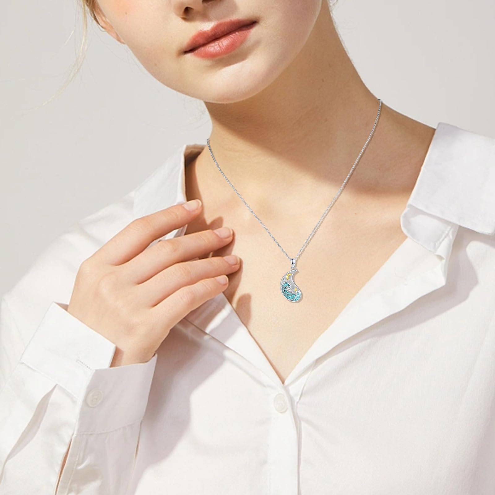 REDSUN Yin Yang Halskette 925 Sterling Silber Berg Sonne Anhänger Halskette für Paar BFF Kette 2ps Freundschaftskette Schmuck Geschenke für Damen Herren Couple Tochter （Türkis2）