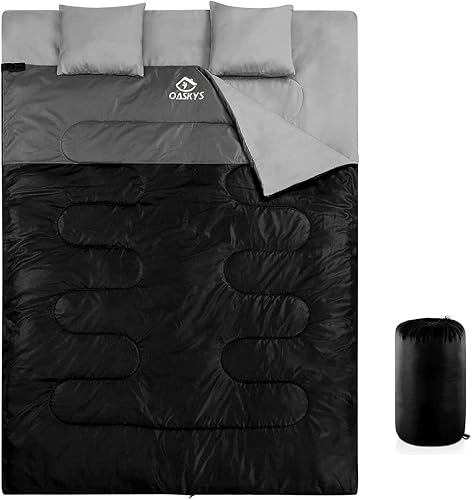 oaskys Double Sleeping Bag for Adults with 2 Pillows - Queen Size XL Waterproof Sleeping Bag for All Season Camping Hiking Backpacking 2 Person