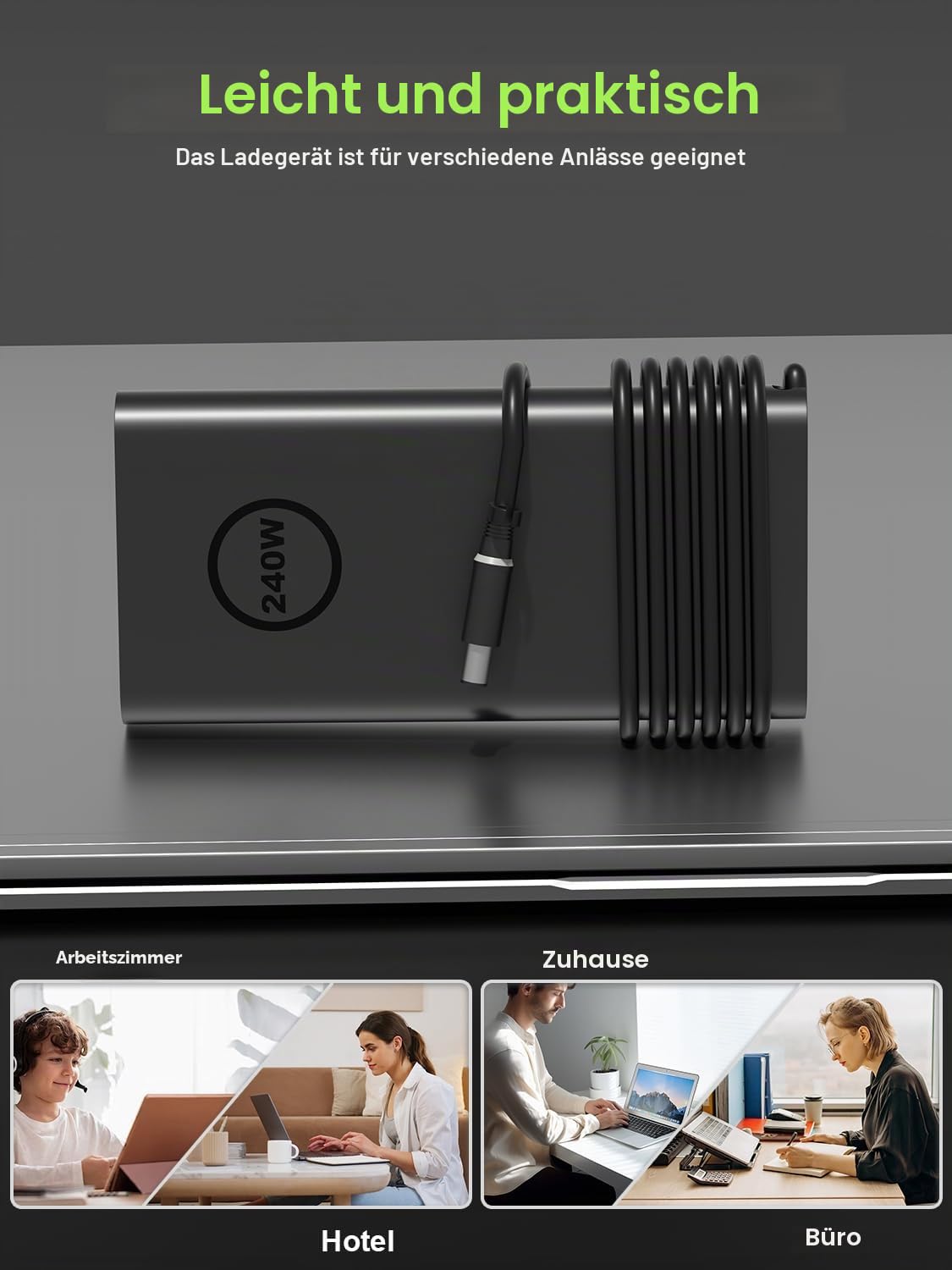 240W New Slim Gan Ladegerät Kompatibel mit Dell G16 G15 G7 G5 Alienware x17 x16 x15 M18x X51 17 15 Precision 7780 7770 7680 7670 7560 3260 3551 Laptop, Perfürmance TB16 TB15 Dock