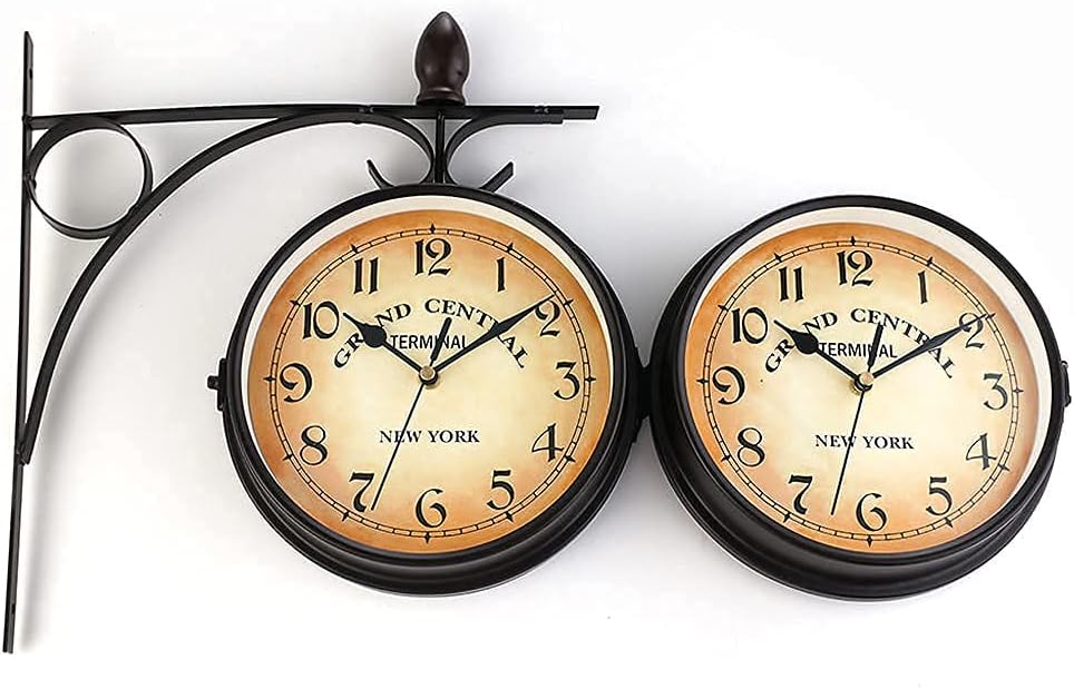 Outdoor Garden Wall Clock Indoor Retro Antique Exterior Wall-Mounted Double-Sided Clock Arabic Numerals Display Silent Movement for Home Decoration