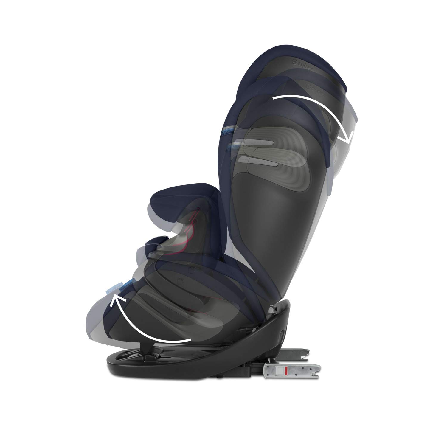 lateral view de la cadira de cotxe Cybex Pallas S-Fix que demostra la funció reclinable.