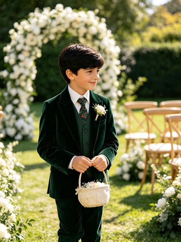 Retro Boys Velvet Suit Set 3 Piece Slim Fit