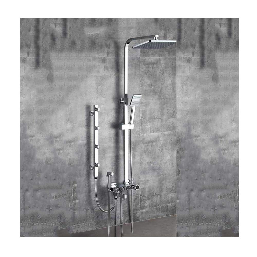 QUSYZD Luxury Shower System with Hot and Cold Water Shower Combo Set Multifunction 4 Handle Shower Faucet Set with Shower Head, Handheld Shower, Tub Spout, Bidet Sprayer He,Chrome