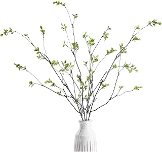 4 Pcs Artificial Ficus Branches 47.2 Ft Tall Eucalyptus Stems Real Touch Greenery Evergreen Centerpiece Twig Plant for Vase Wedding Wreath Home Decoration