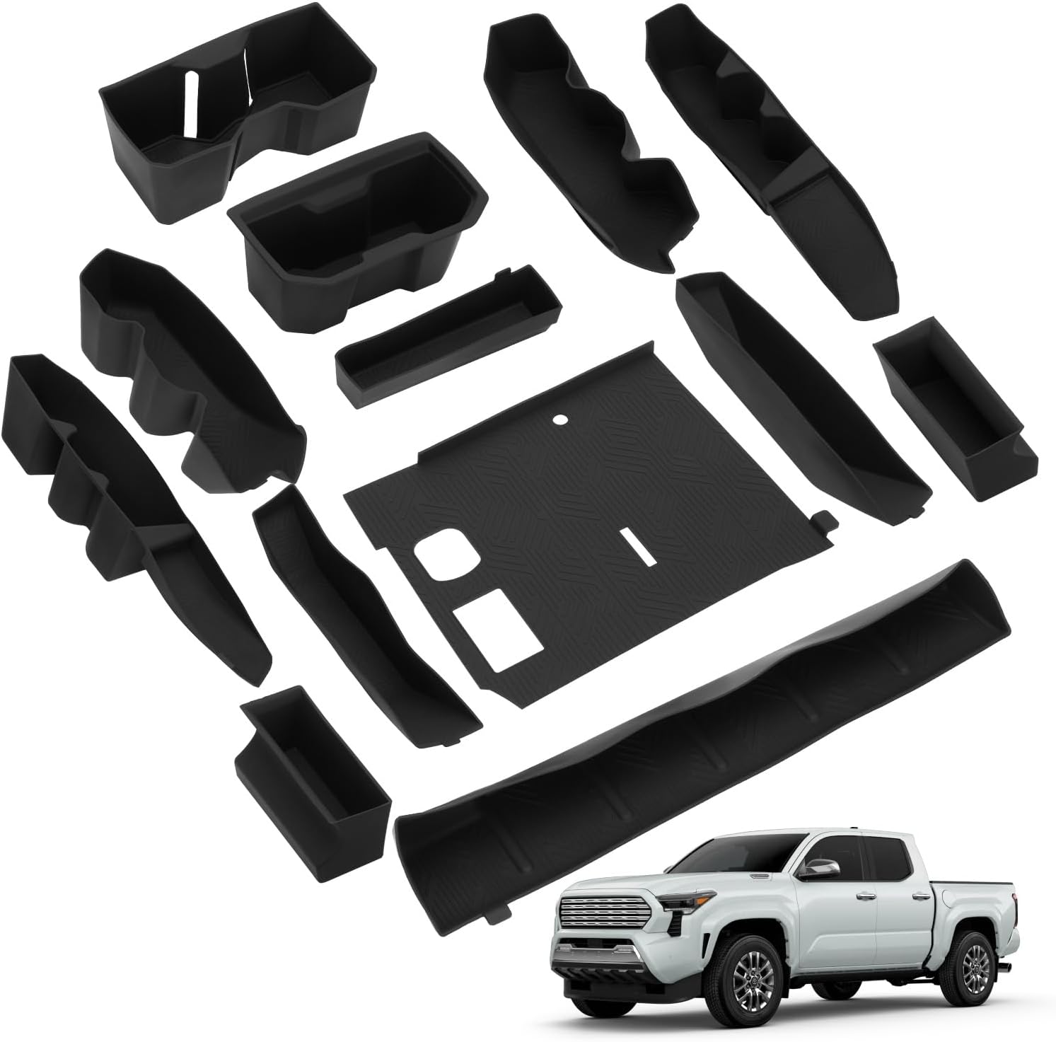 Interior Silicone Inserts Liner Fit for Tacoma 2025 2024 13PCS, Custom Fully Covered Non-Slip Fit for Toyota 4th Gen Tacoma Accessories, Include Center Console Cup Holder Door Pocket and More