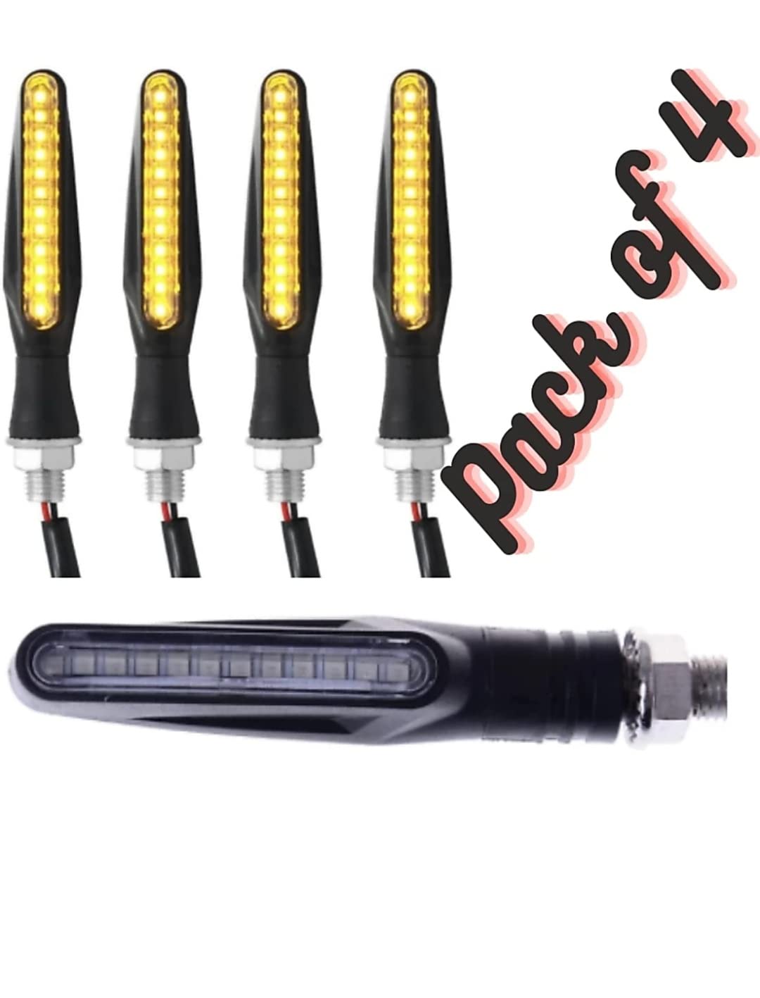 Vls High Power Universal Fit Turn Signal Indicators Bike LED Light - 12V, 100 x 20 x 12 mm (Set of 4 Pcs)