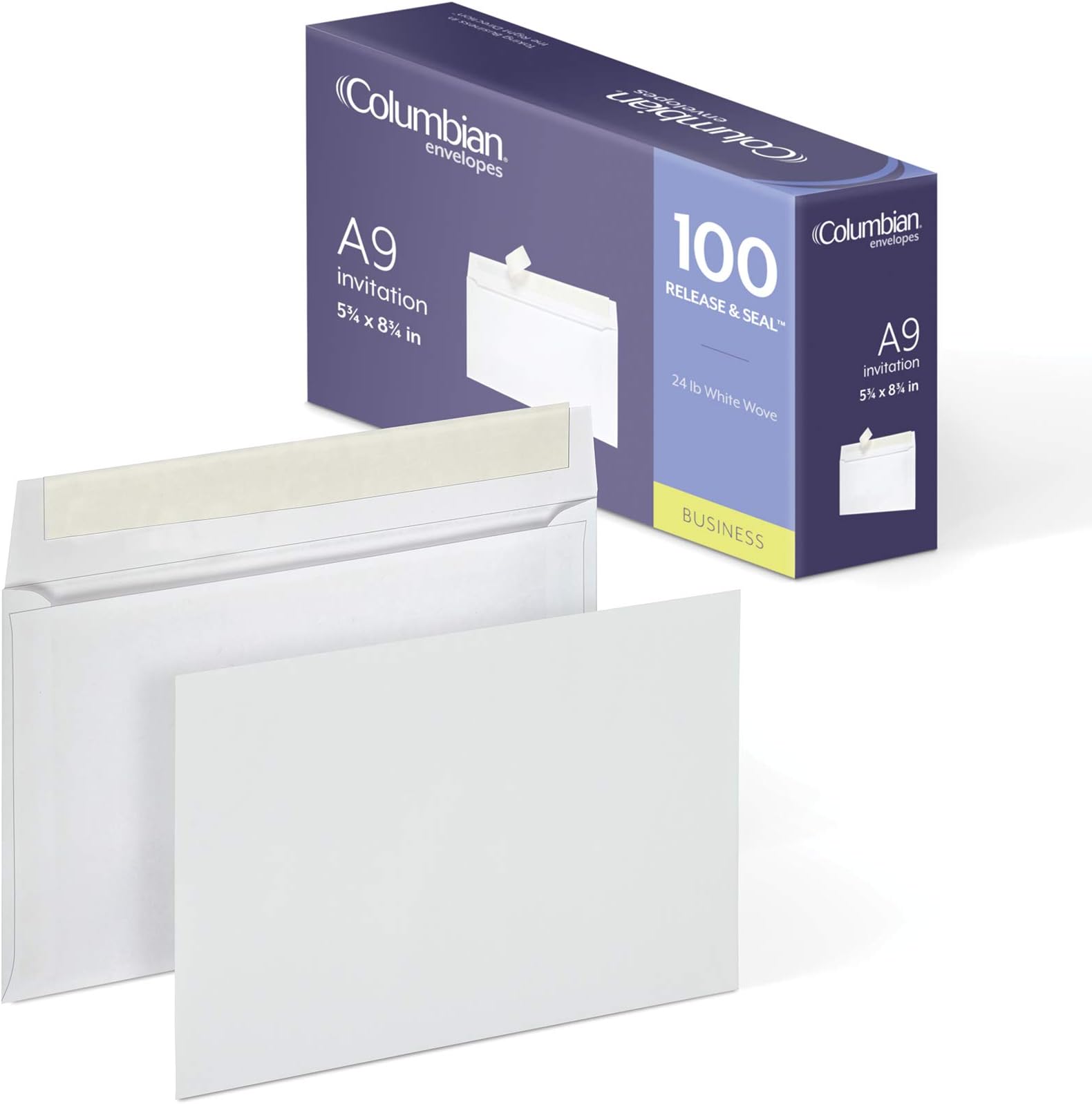 Columbian Invitation & Greeting Card Envelopes, A9, 5-3/4" x 8-3/4", Self-Seal Closure, Straight Flap, White Wove, 100/Box (COLO468)