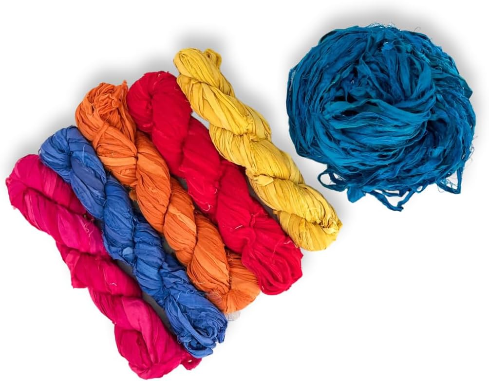 Revolution Fibers - 100% Recycled Saree (Sari) Silk Ribbon Yarn - Bulky Weight - 50 Yards per 100 Grams | Knitting & Crocheting | Jewelry Making, Gift Wrapping and Weaving (Harvest Gold)