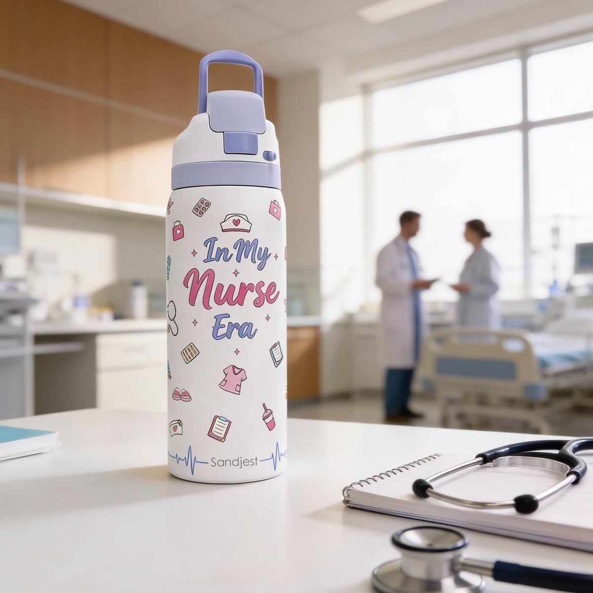 Nurse Stainless Steel Water Bottle, In My Nurse Era, Vacuum Insulated, Push-Button Lid, 32 oz, Gifts for Medical Students Women Girls Friends Teens Birthday Christmas - Image 7