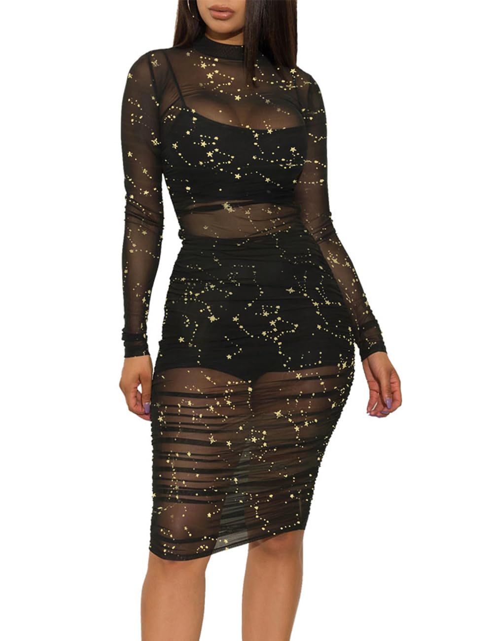 Women's Sexy Mesh Dress Short Sleeve Bodycon Party Club Night Dress