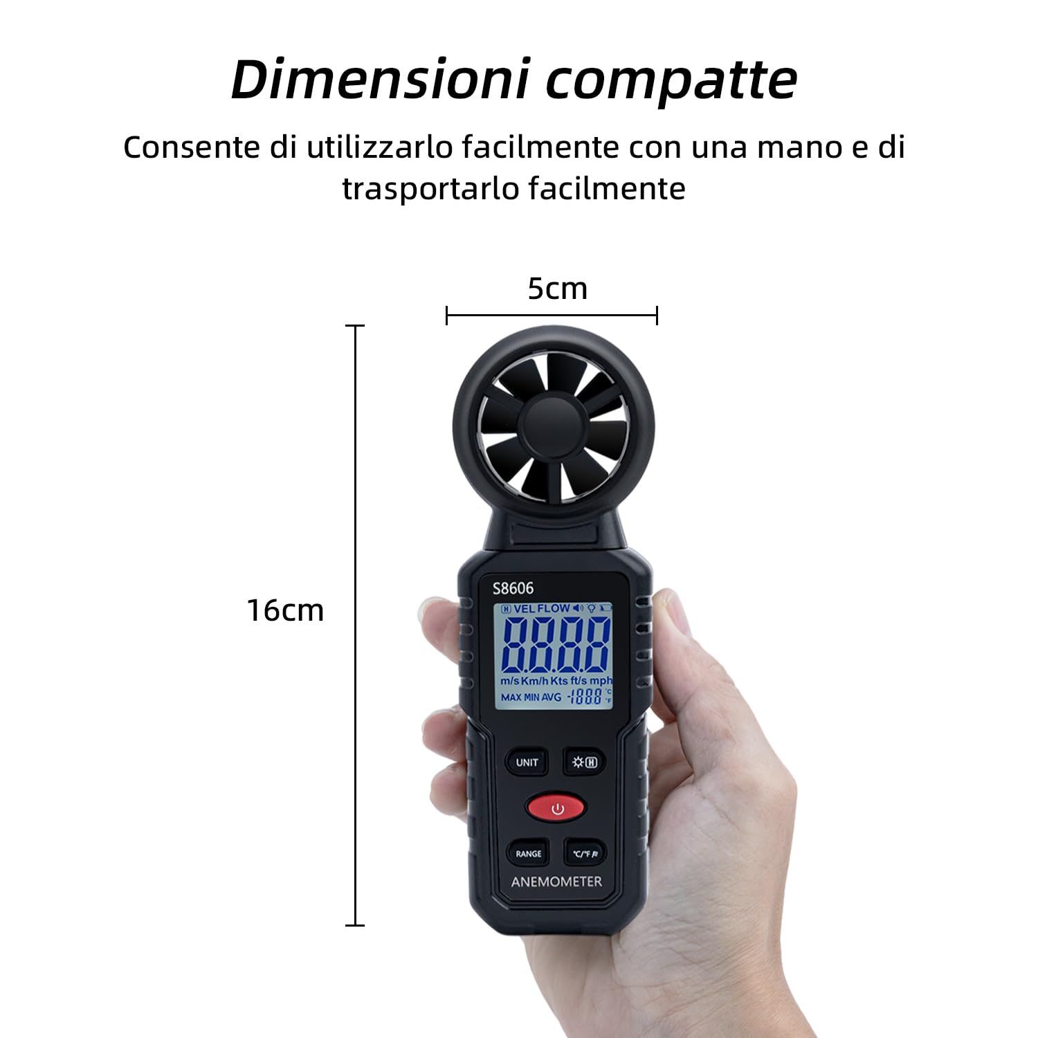 Mcbazel 3 in 1 Anemometro Digitale con Display LCD, Misuratore di Velocità del Vento Tester Velocità Flusso Aria Termometro per Esterni, Droni, Caccia, Pesca