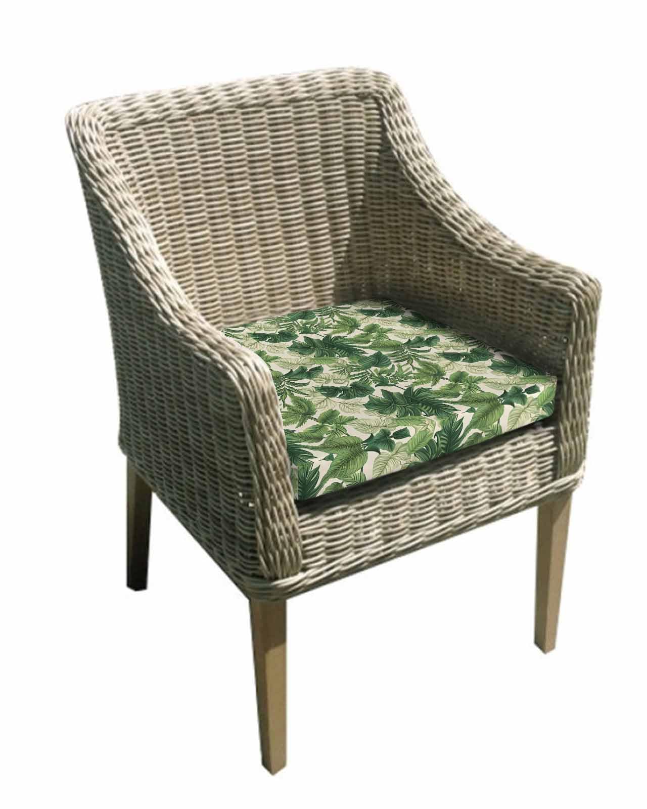 2 Pack Green Palm Leaves Waterproof Cushion Covers with Ties, Outdoor Patio Chaise Lounge Chair Seat Cushion Slip Covers Replacement(Only Cover) Summer Botanical Watercolor 22