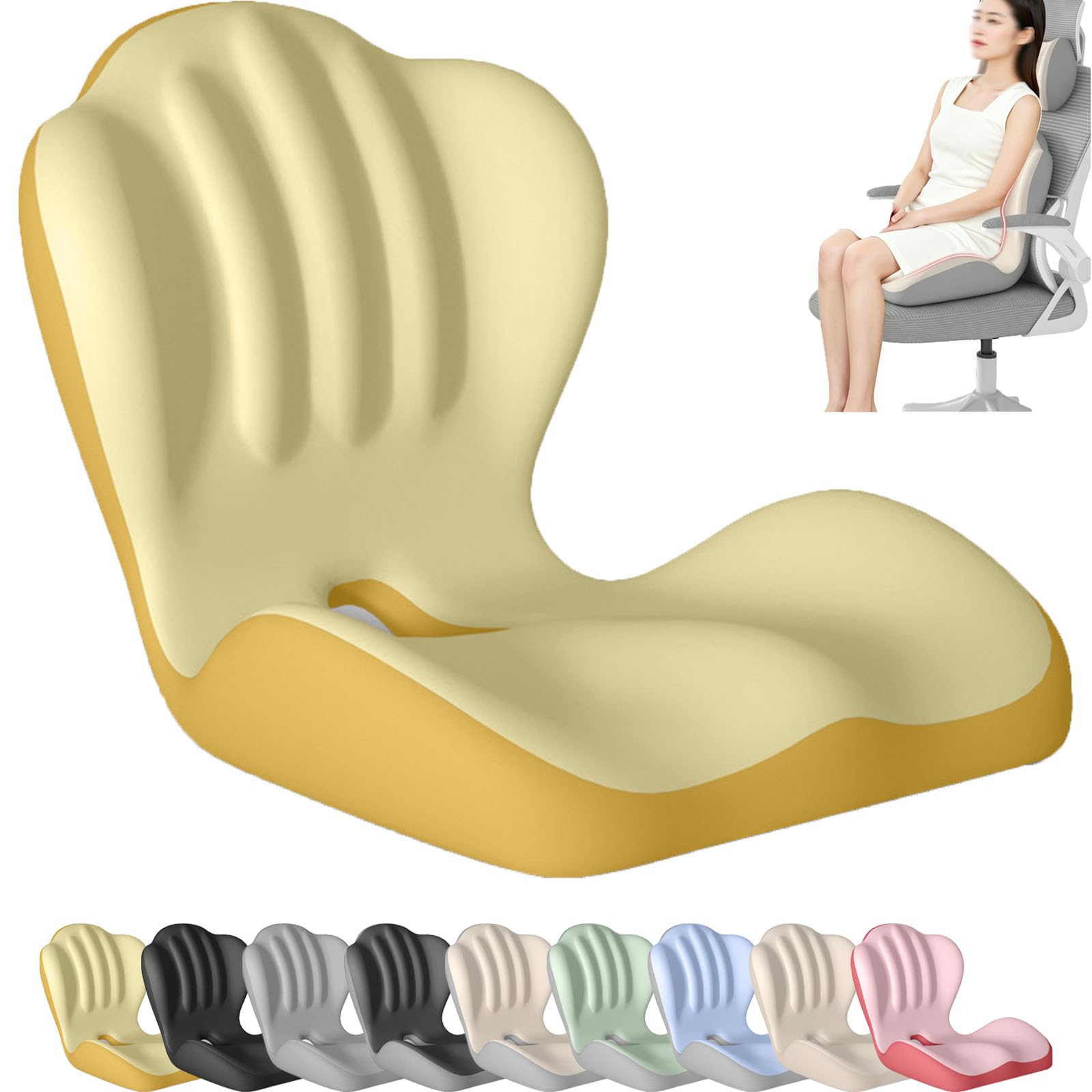 Ergonomic Memory Foam Seat Cushion,Lumber Support Cushions,L-Shaped Back Lumbar Support Cushion,Non-Slip Coccyx Hollow Design for Long Sitting,Office,Home,Driving (Beige Color-block)