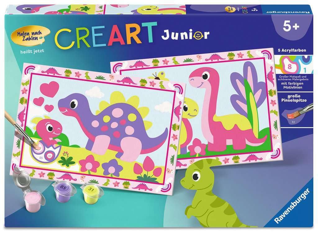 Ravensburger CreArt Junior 12023113 Colourful Dinosaurs Painting by Numbers for Children from 5 Years