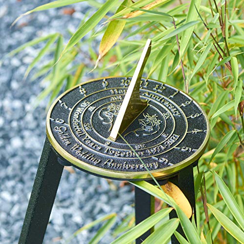 The Metal Foundry 50th Golden 2021 Wedding Anniversary Sundial Gift. Recycled Solid Brass Gift Idea is A Great Present for Him, Her, Parents, Grandparents Or Couple On 50 Years of Marriage