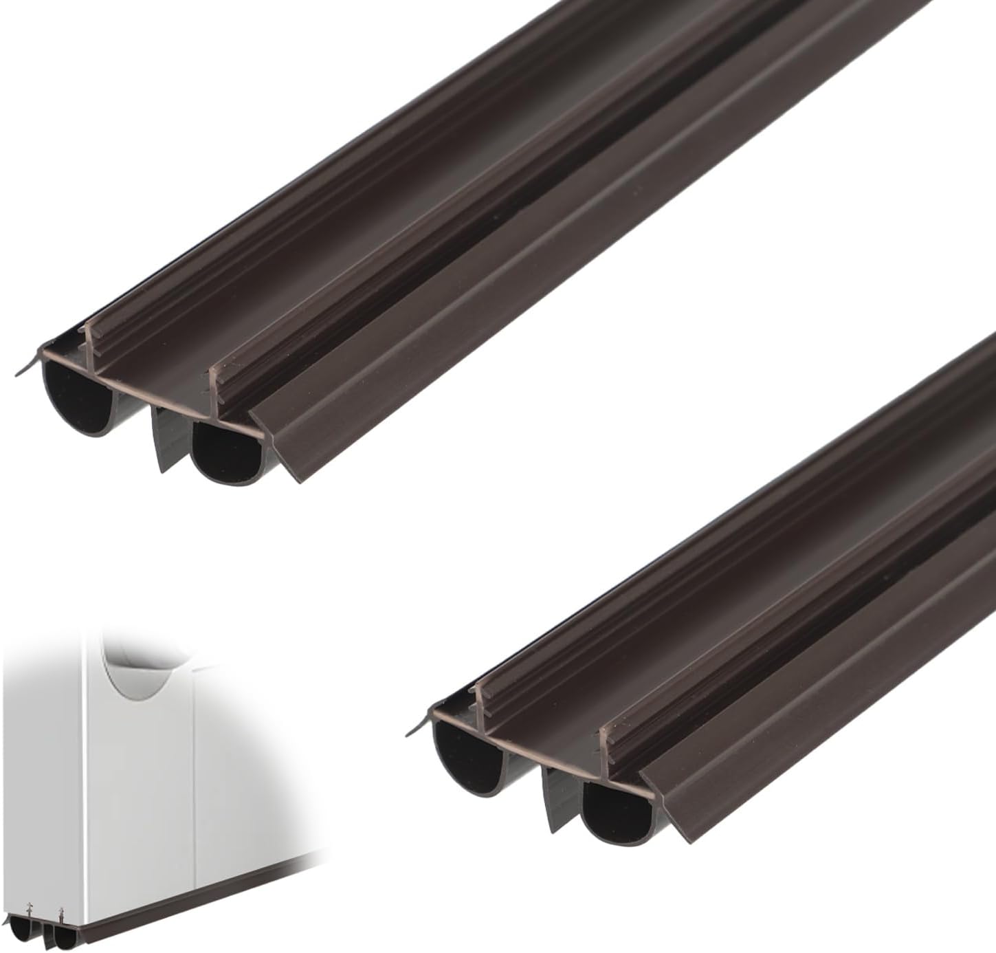 2 Pcs 36 Inch 90CM Exterior Door Sweep with Vinyl Fins, Under Door Weather Stripping Seal for Exterior Doors with Kerf Track, Replacement Bottom Door Seal Strip, Draft Stopper & Rodent Proof