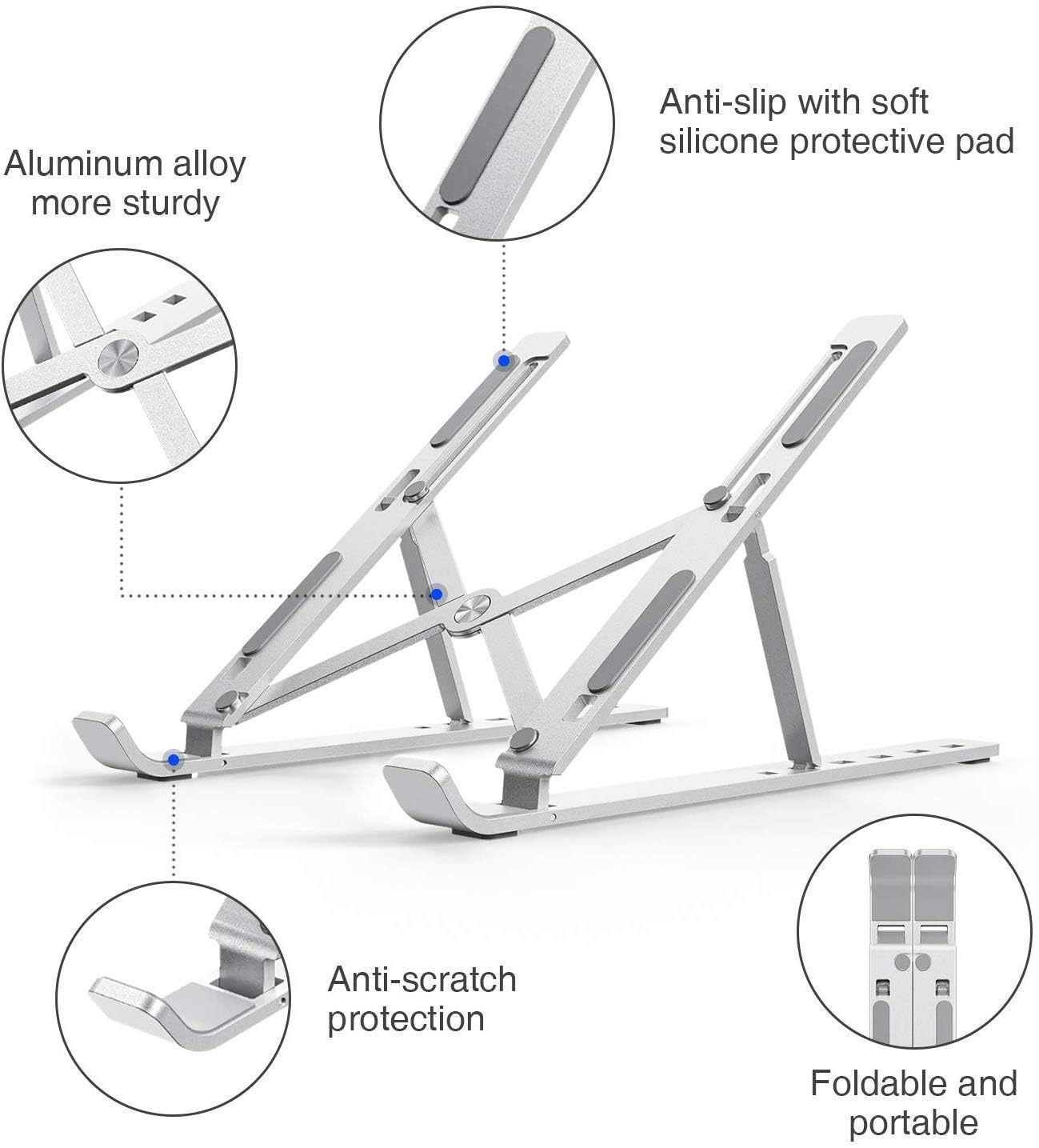 Eplugit Aluminium Laptop Stand Foldable Design, Anti-Slip Silicone Rubber Pad with 7 Angle Adjustment Stand Compatible for Laptop, MacBook, Smart Phone, Tablet (Silver) 13 61MBOOs1ZVL. SL1435