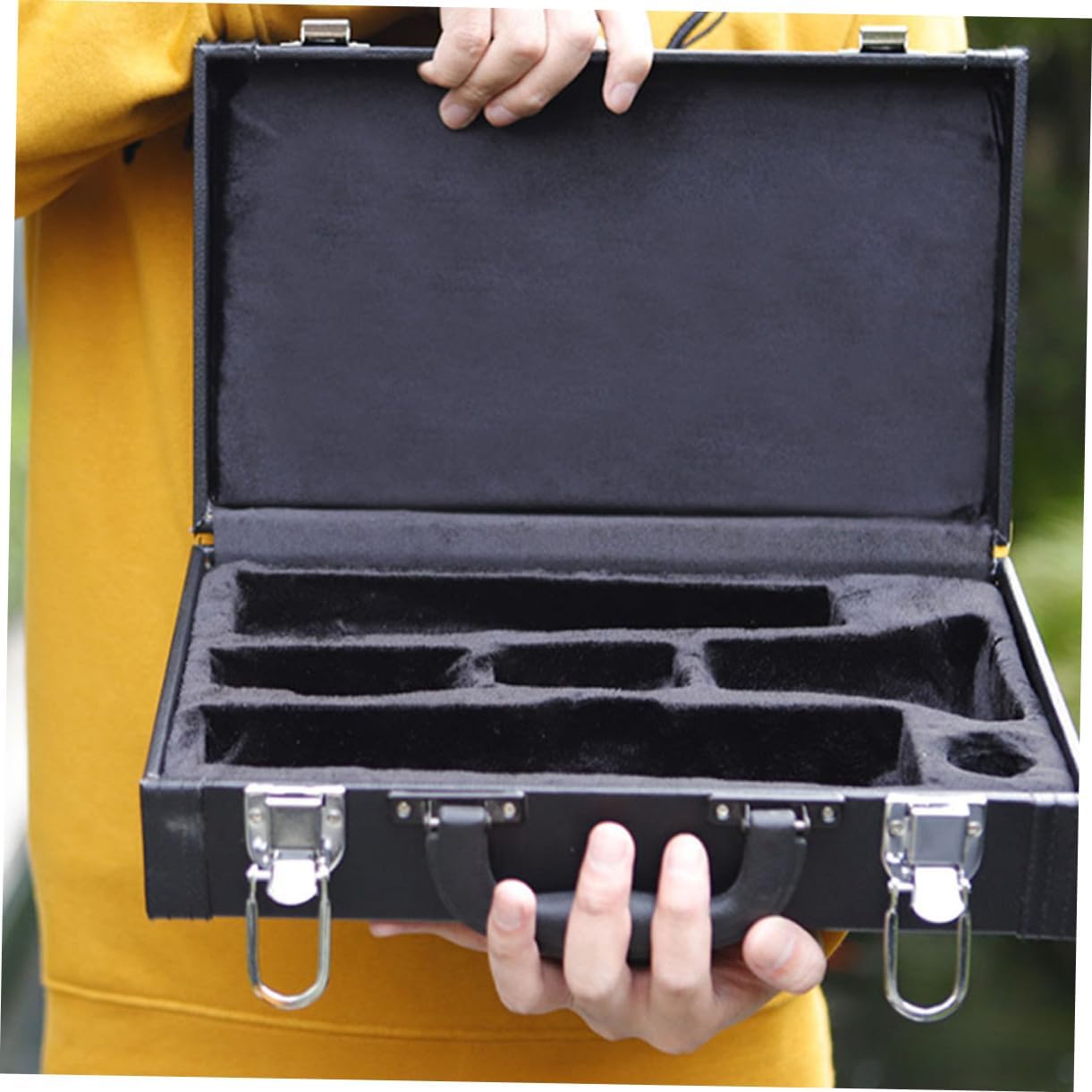 Mobestech Black Shockproof Hard Clarinet Box with Smooth Handle Instrument Storage Pouch Protective Dustproof Case for Musicians