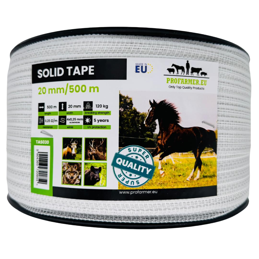 Taśma ogrodzeniowa 20 mm 500 m z drutami aluminiowymi 4 x 0,25 mm 0,25 omów/m