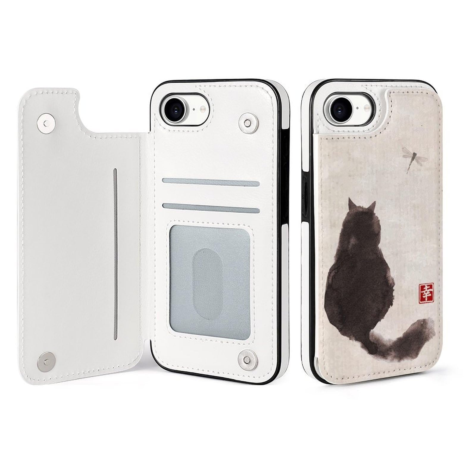 Amazon.co.jp: IPhone16eケース 手帳型 和風 和柄 猫 絵 ネコ柄