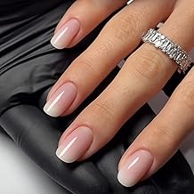 24 Nude Fintie Nails Kit with Pink Hue - Short Square Semi-shaped Nails, Gradient and Shiny Design, Gel Adhesive Included for Quick and Durable Manicure