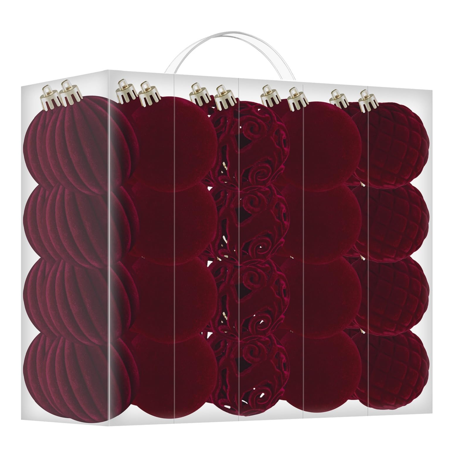 40 Pièces Boule de Noel Bordeaux Velour Boules de Noël Floquées Incassables pour Décoration Sapin de Noel,Christmas Ornaments