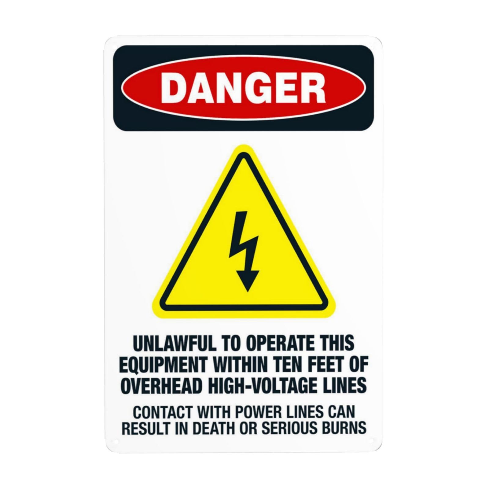 peiyeety Danger Unlawful to Operate Equipment Within 10Ft of Overhead High-Voltage Lines Metal Tin Sign, Waterproof Rustproof Safety Reminder for Construction & Electric Zone 6x8 Inch