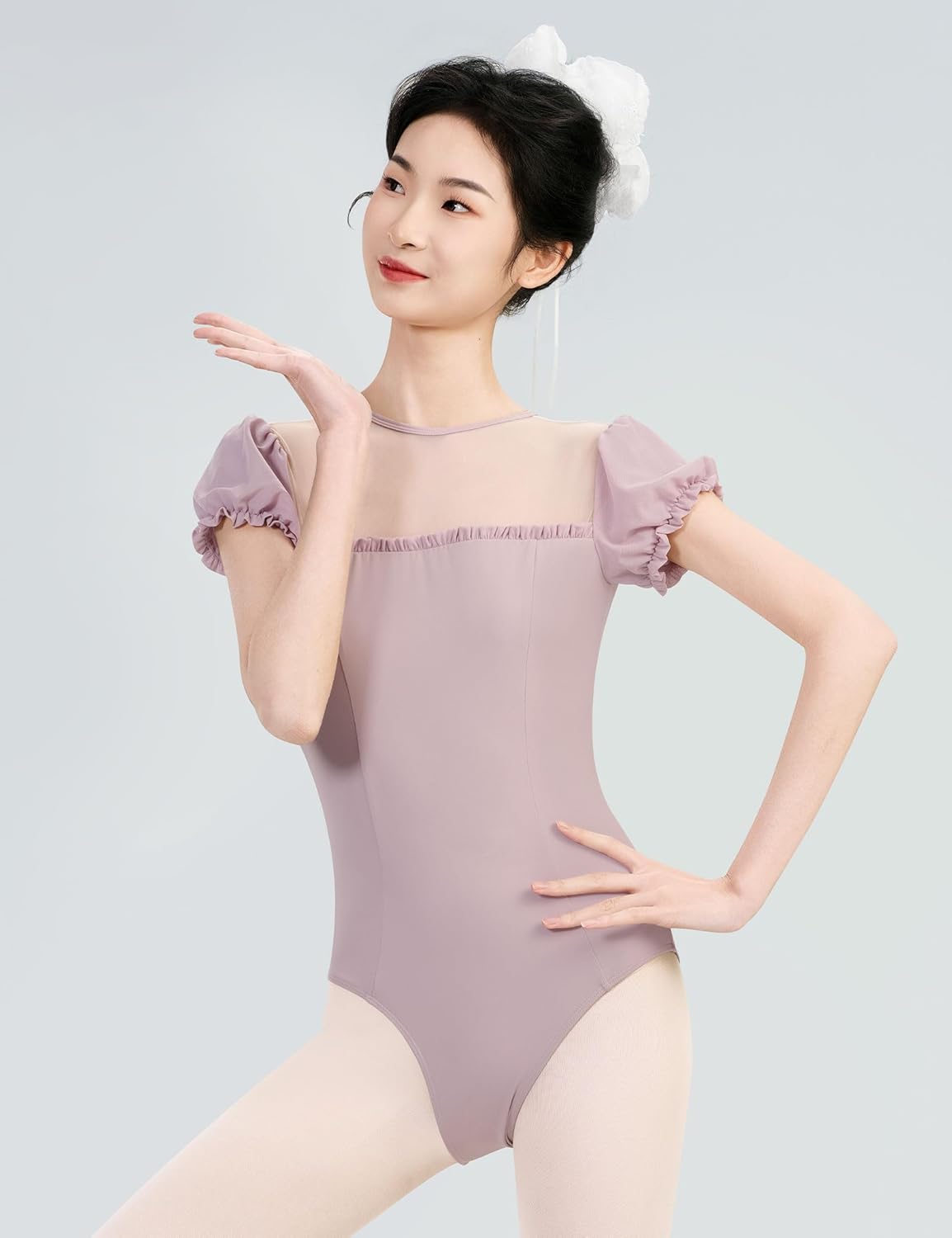Women's Puff Sleeve Ballet Leotard, Open Back Gymnastics Bodysuit, Ballerina Dance Costume - Image 3