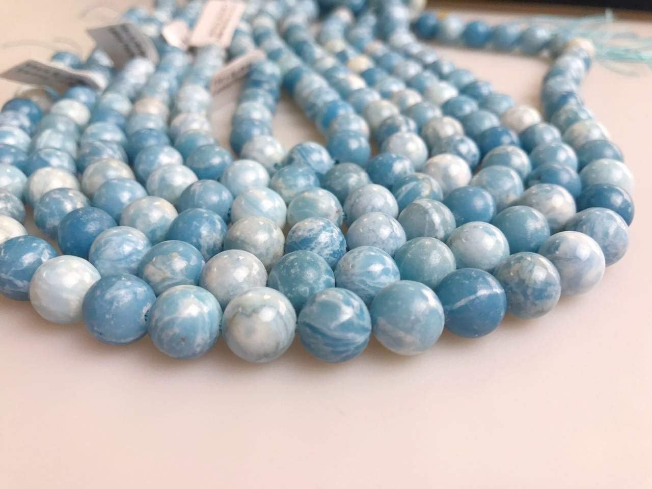 JM Design Larimar Quartz Smooth Polished Round Shape Loose Gemstone Beads Size 14mm 15.5" Strand for Jewelry Making, Arts and Craft