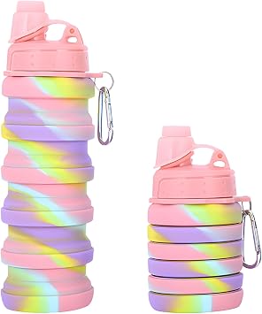 Collapsible Water Bottle 500ml, Silicone Water Bottle for Active Travelers, Foldable Bottle for School Hydration and Outdoor Adventures, Compact Design with Camouflage Pink Color