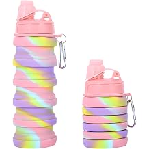 Collapsible Water Bottle 500ml, Silicone Water Bottle for Active Travelers, Foldable Bottle for School Hydration and Outdoor Adventures, Compact Design with Camouflage Pink Color
