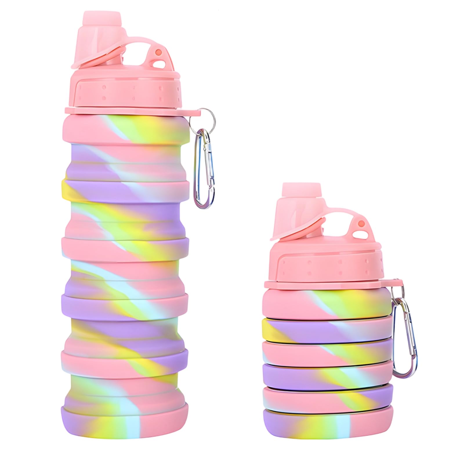 YFHUVB Collapsible Water Bottle 500ml, Silicone Water Bottle for Active Travelers, Foldable Bottle for School Hydration and Outdoor Adventures, Compact Design with Camouflage Pink Color