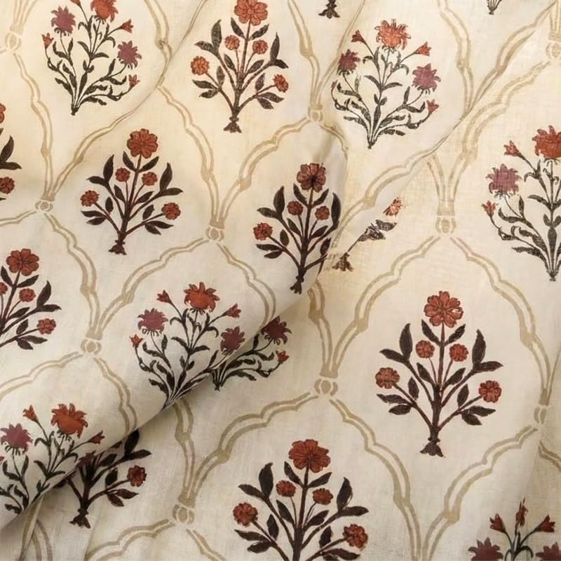 Image of Peepul Tree Pure Cotton Door Curtain in Rust and Maroon Color with Ornate Florals | Set of 1 | 7 ft | Semi Blackout with 70% Light Blocking | Royal Courtyards Collection