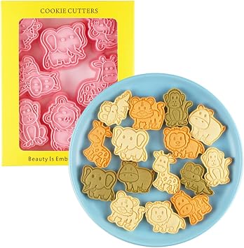 8 Pieces Cute Animals Cookie Cutters Cartoon Elephent Cookie Mould Tiger Cookie Stamps Set Kitchen Tools Plastic Monkey Cookie Press Animals 0209A