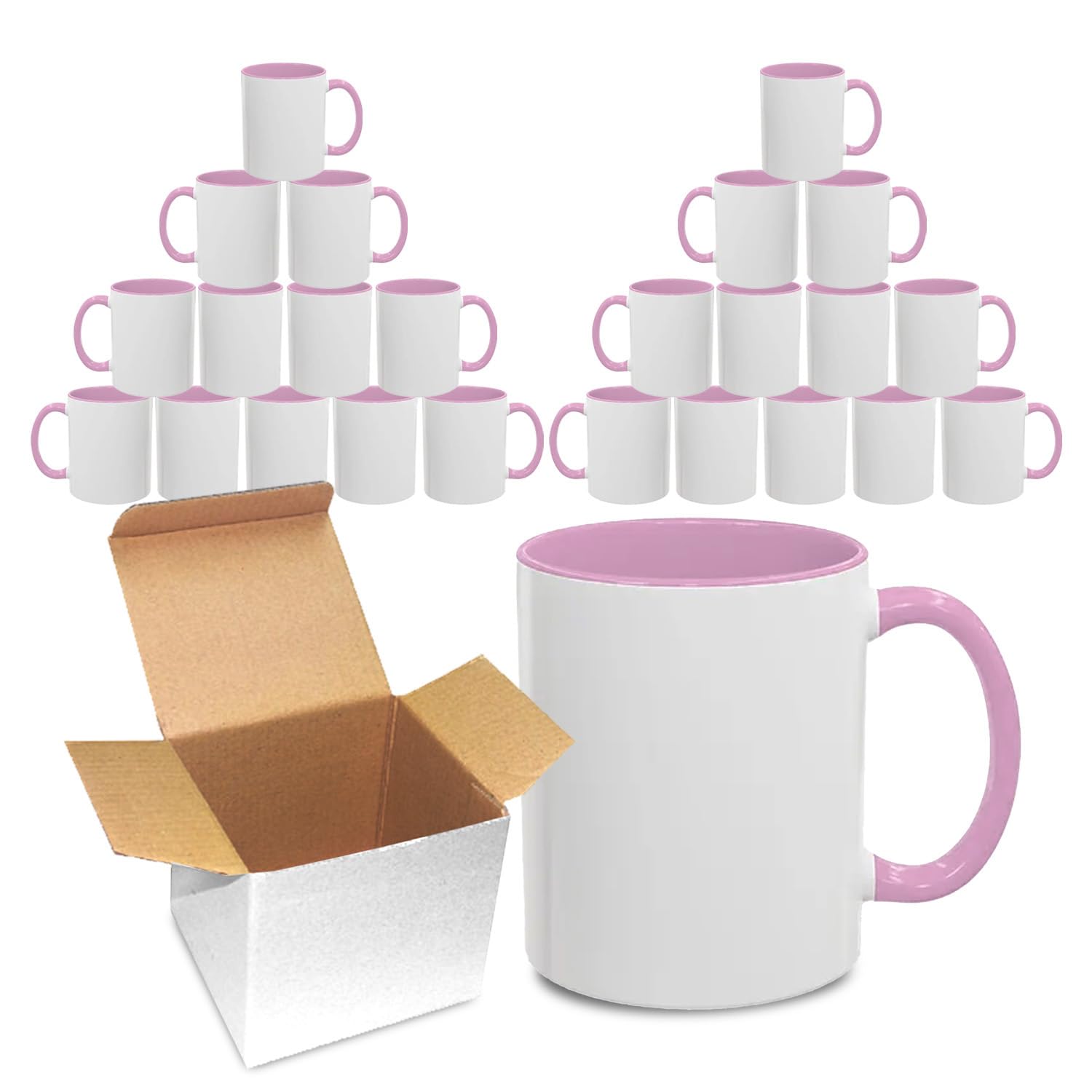 Sublimation Mugs 11oz Blank with Coloured Large Handle & Inner with Box | Durable, Ceramic Orca Finished Mugs Perfect for Custom & DIY Printing, for Loved Ones | Pink Bulk Pack of 24 — image 1