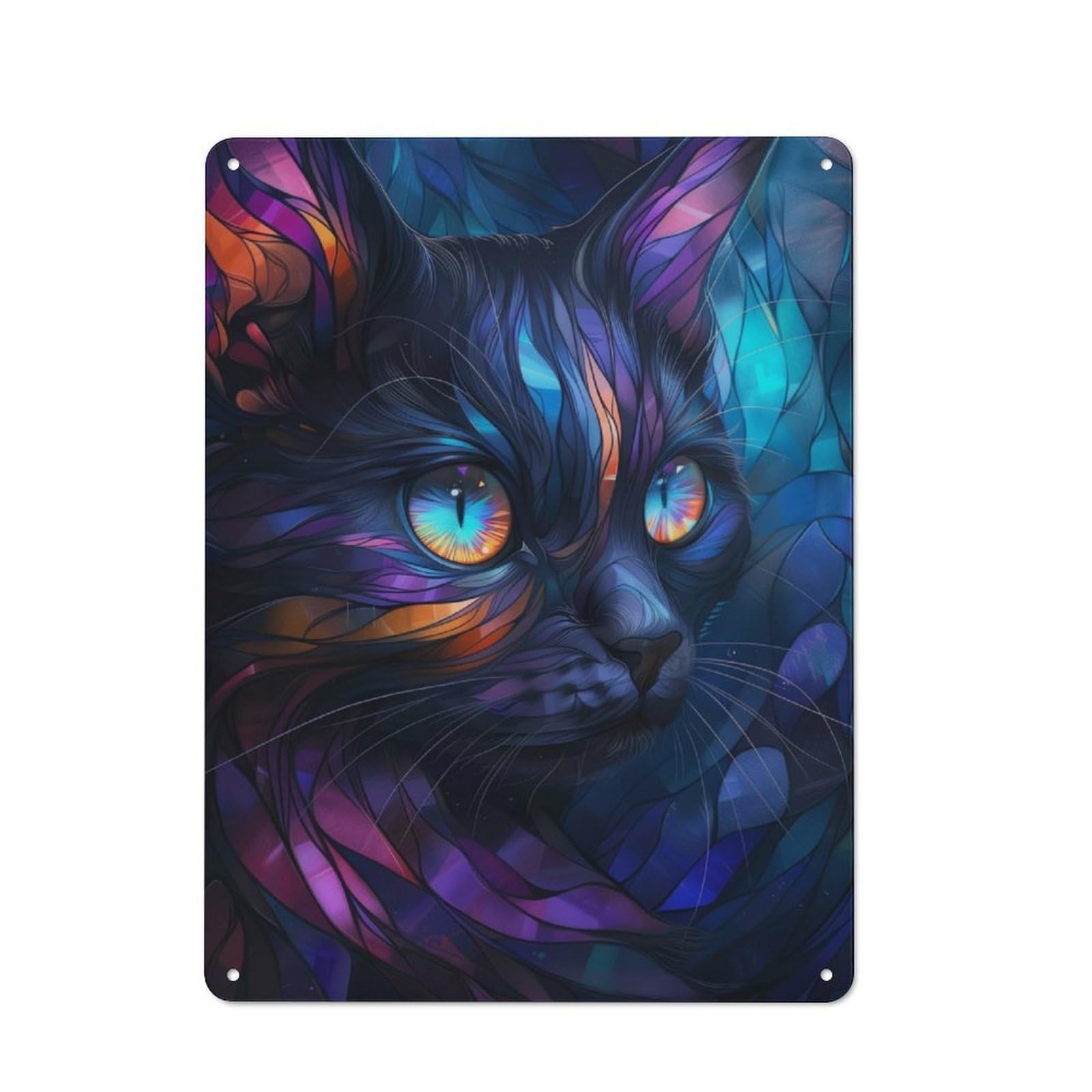 Junmoney Mystical Stained Glass Cat Printed Metal Sign 40X30cm For Café Or Restaurant, For Hospitality Interior Collectors