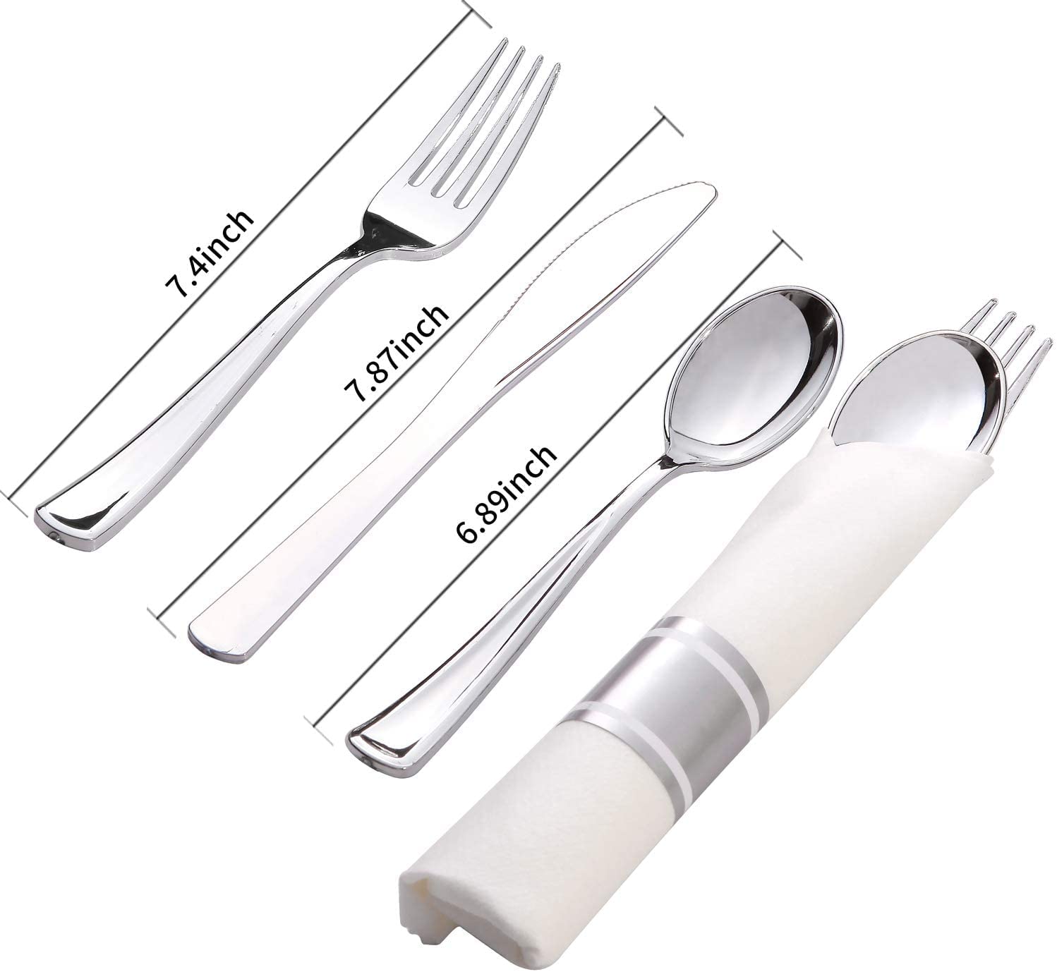 Nicole Fantini's LILLIAN Pre-Rolled Silver-polished 40 Pieces Extra Heavy Weight Full Size Cutlery Wrapped in & Linen-Like Napkin for individual guests for Elegant Parties