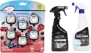 Air Jungles Car Air Freshener Vent Clip + Car Glass, Wheel, and Glass Cleaner Spray