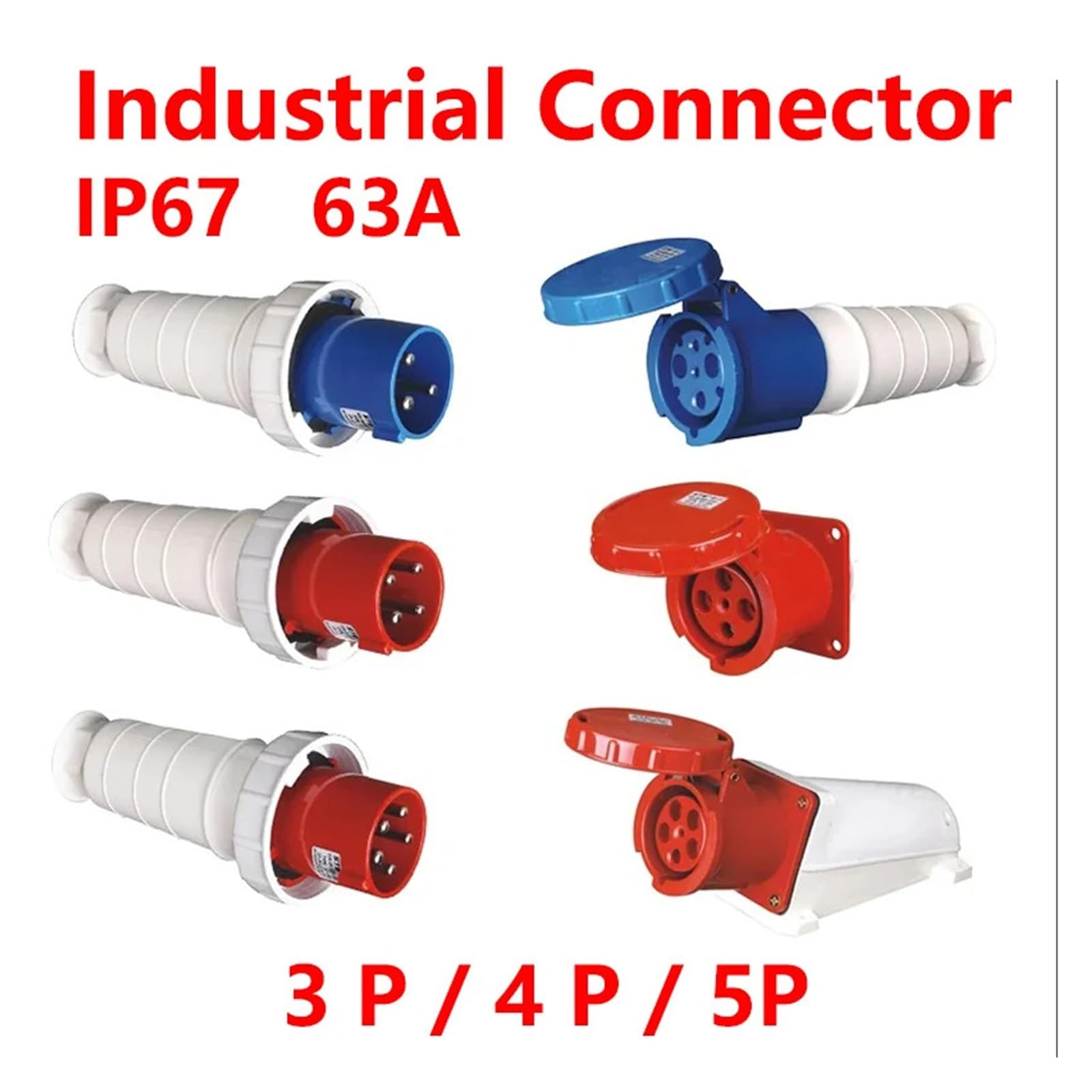 Spina e presa industriale da 63 A, connettore elettrico 3 pin, 4 5, IP67, per montaggio a parete, maschio femmina (5P 63A Plug)