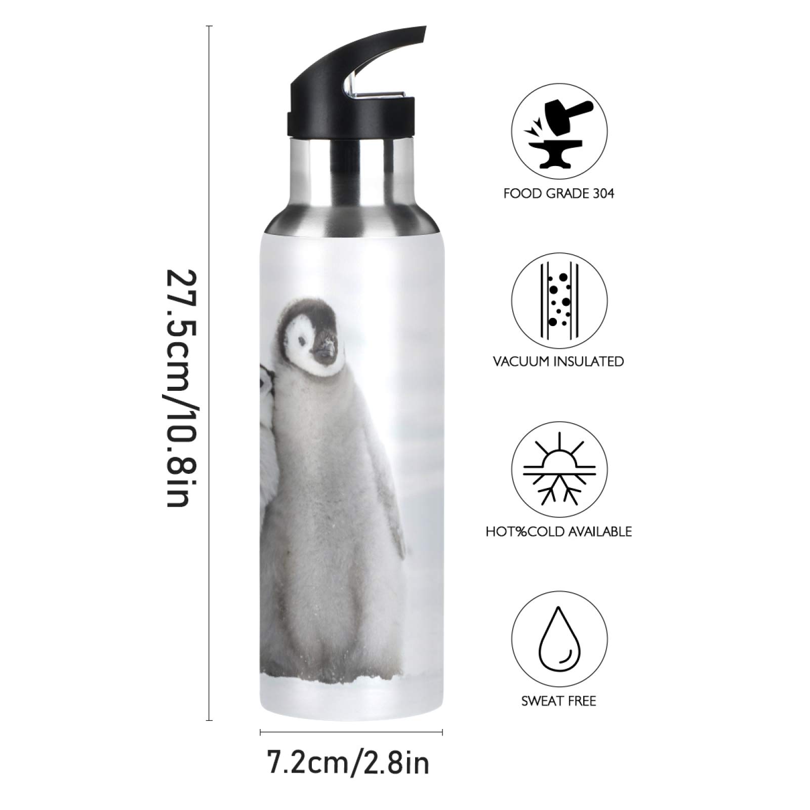 JUMBEAR Snow Penguins Water Bottle Acuum Insulated Stainless Steel Leakproof Wide Mouth with Straw Lid for Fitness Gym and Outdoor Sports 22OZ - Image 2